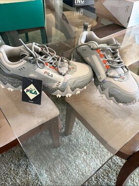 FILA Gray Trail Sneakers with Orange Accents